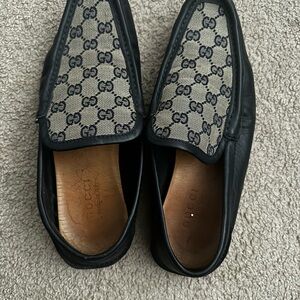 Gucci Navy Blue and Gray Patterned Men's Loafers